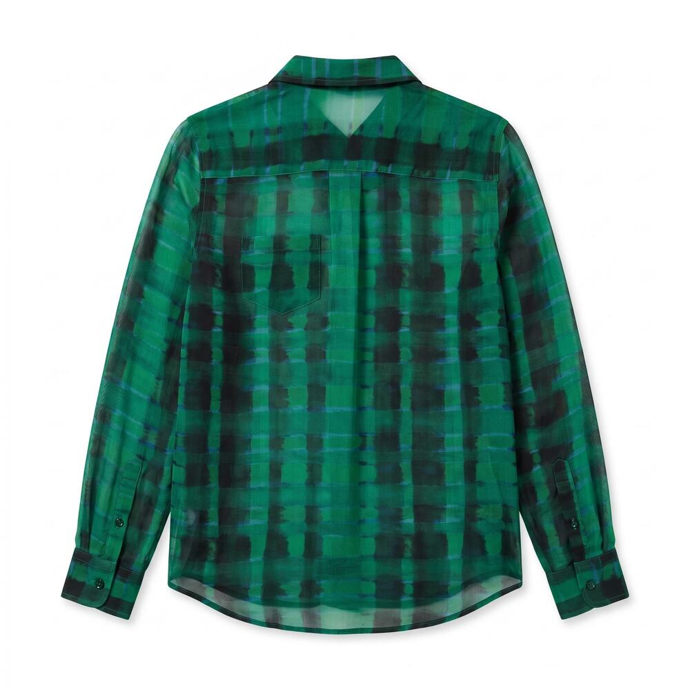 100% Silk Equipment Femme Sheer Green Blue Black Plaid Blouse | Size S - Picture 2 of 9